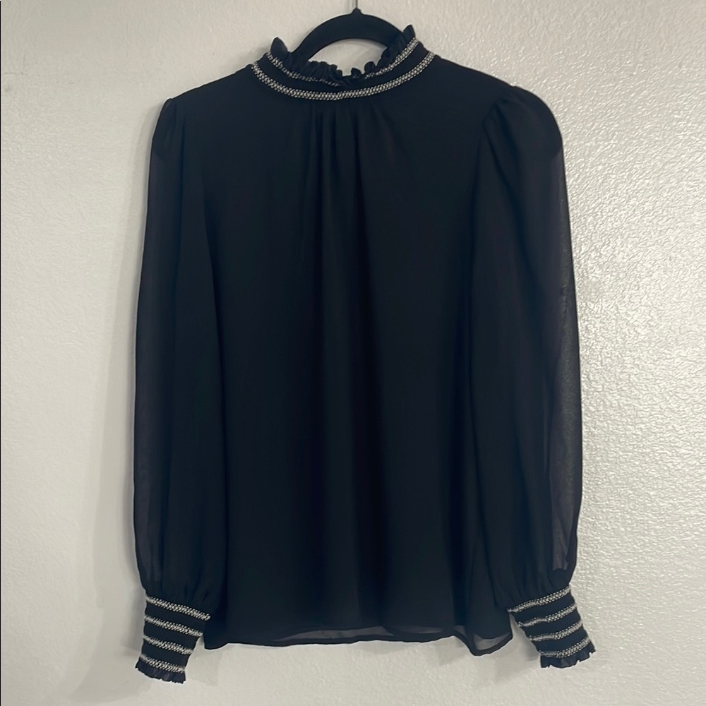 KARL LAGERFELD Black Ruffled Bib Collar Blouse - Picture 7 of 7